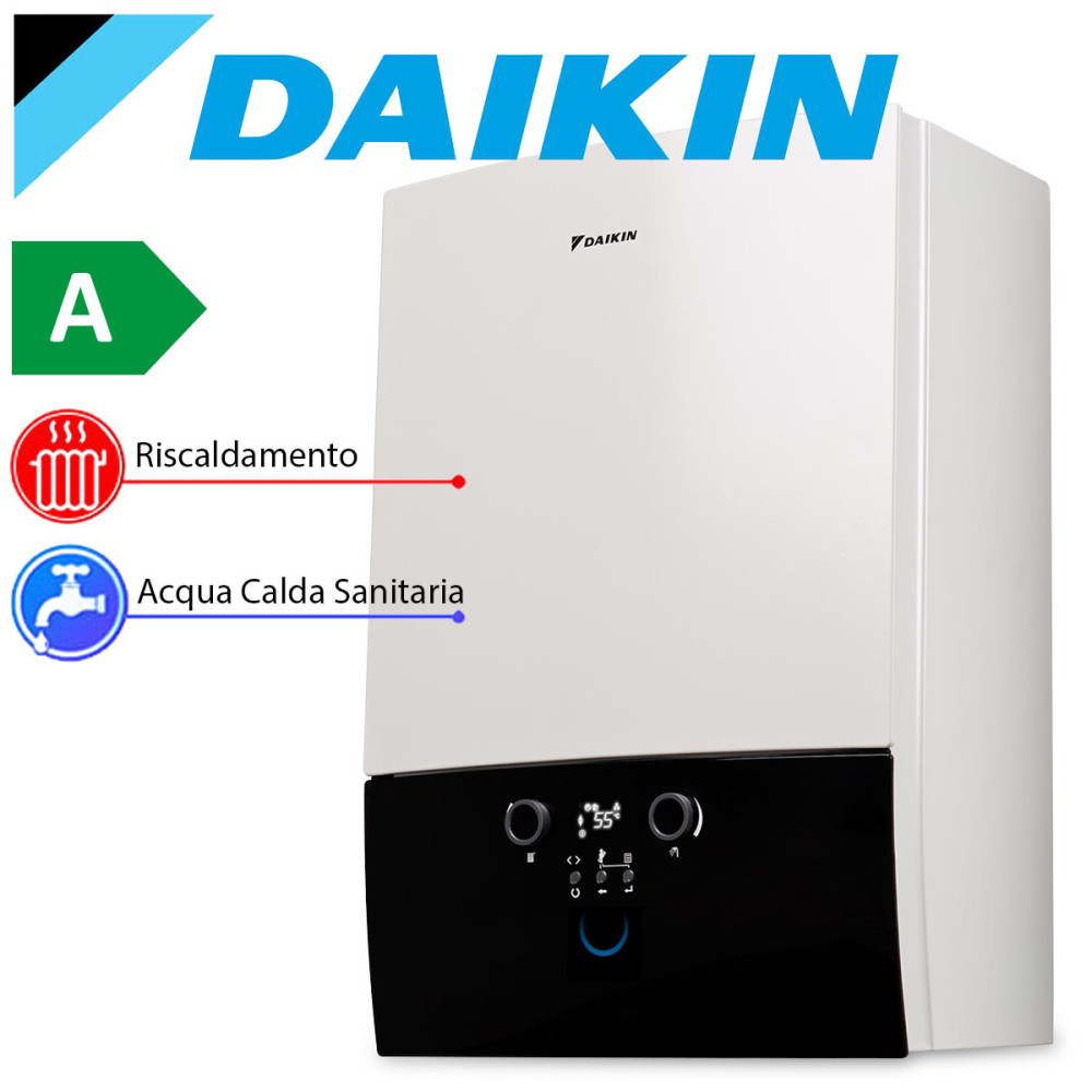 Caldaia a condensazione murale Daikin 28 kW ultracompatta per riscaldamento e produzione ACS Caldaia a condensazione murale Daikin 28 kW ultracompatta per riscaldamento e produzione ACS