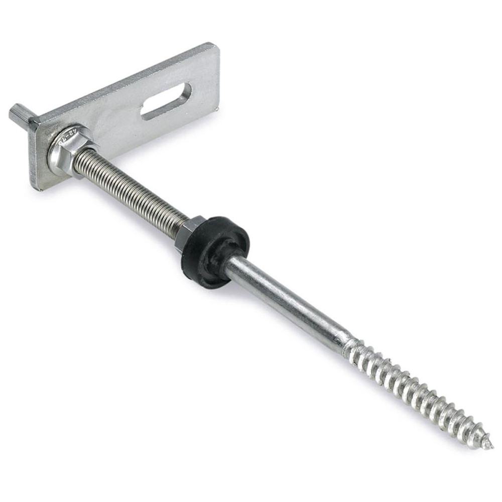Staffa in inox di fissaggio M10 x 300 con asola, vite doppia filettatura per ancoraggio pannelli fotovoltaici per tetti a coppi Staffa in inox di fissaggio M10 x 300 con asola, vite doppia filettatura per ancoraggio pannelli fotovoltaici per tetti a coppi