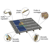 Struttura di montaggio soprategola con staffa regolabile per 10 pannelli fotovoltaici orizzontali