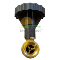 Valvola a sfera per alte temperature con termometro BLU e valvola di non ritorno da 3/4" F, temperatura 0-120 °C