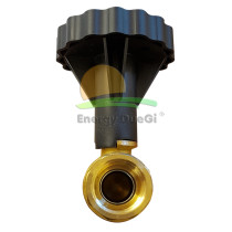 Valvola a sfera per alte temperature con termometro BLU e valvola di non ritorno da 3/4" F, temperatura 0-120 °C