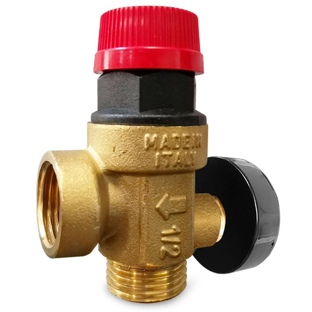 Valvola di sicurezza, limitatrice di pressione a membrana 1/2" MF, 3 BAR con attacco posteriore e manometro Valvola di sicurezza, limitatrice di pressione a membrana 1/2" MF, 3 BAR con attacco posteriore e manometro