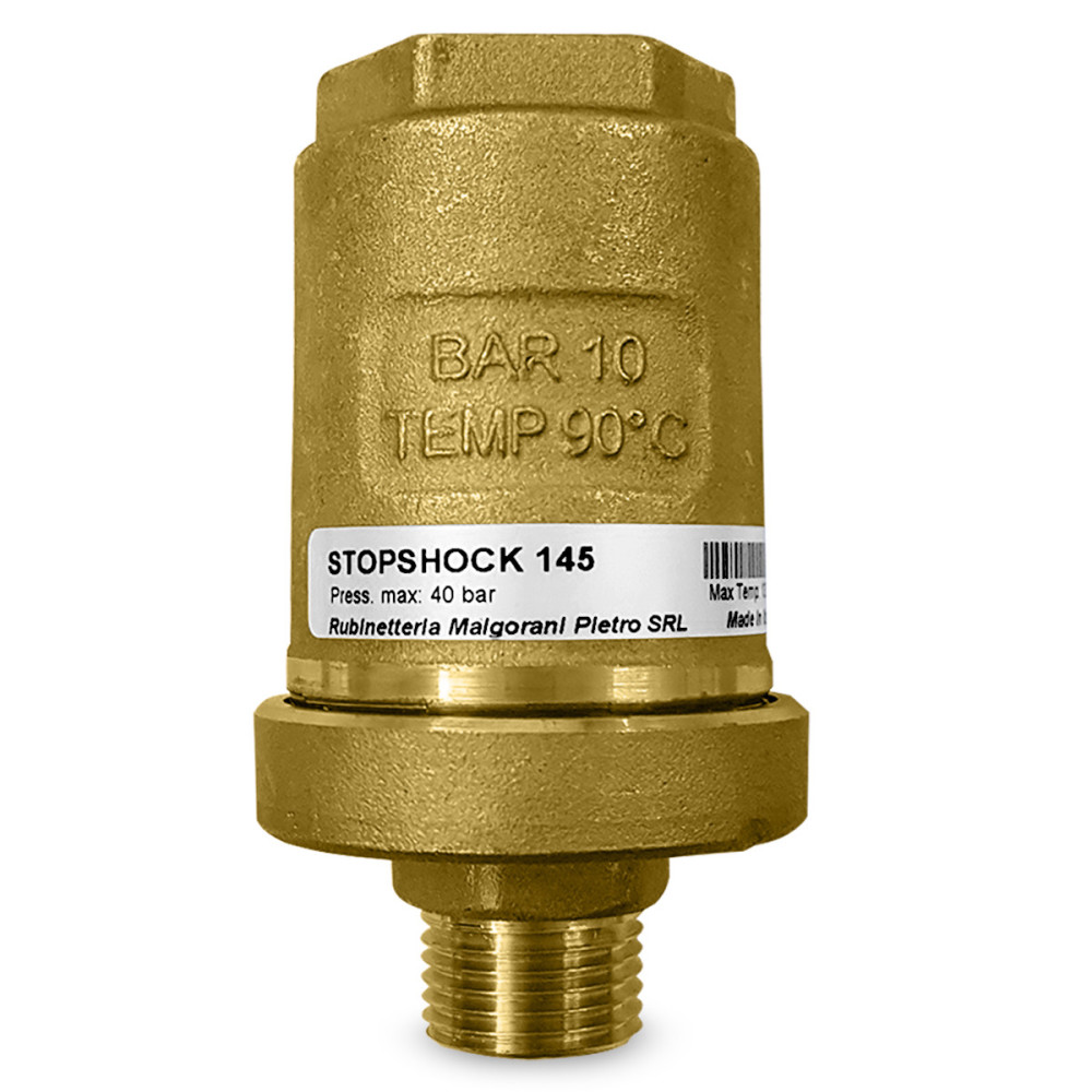 Ammortizzatore per colpo d'ariete in ottone da 1/2" M con sistema di assorbimento molla/aria Ammortizzatore per colpo d'ariete in ottone da 1/2" M con sistema di assorbimento molla/aria