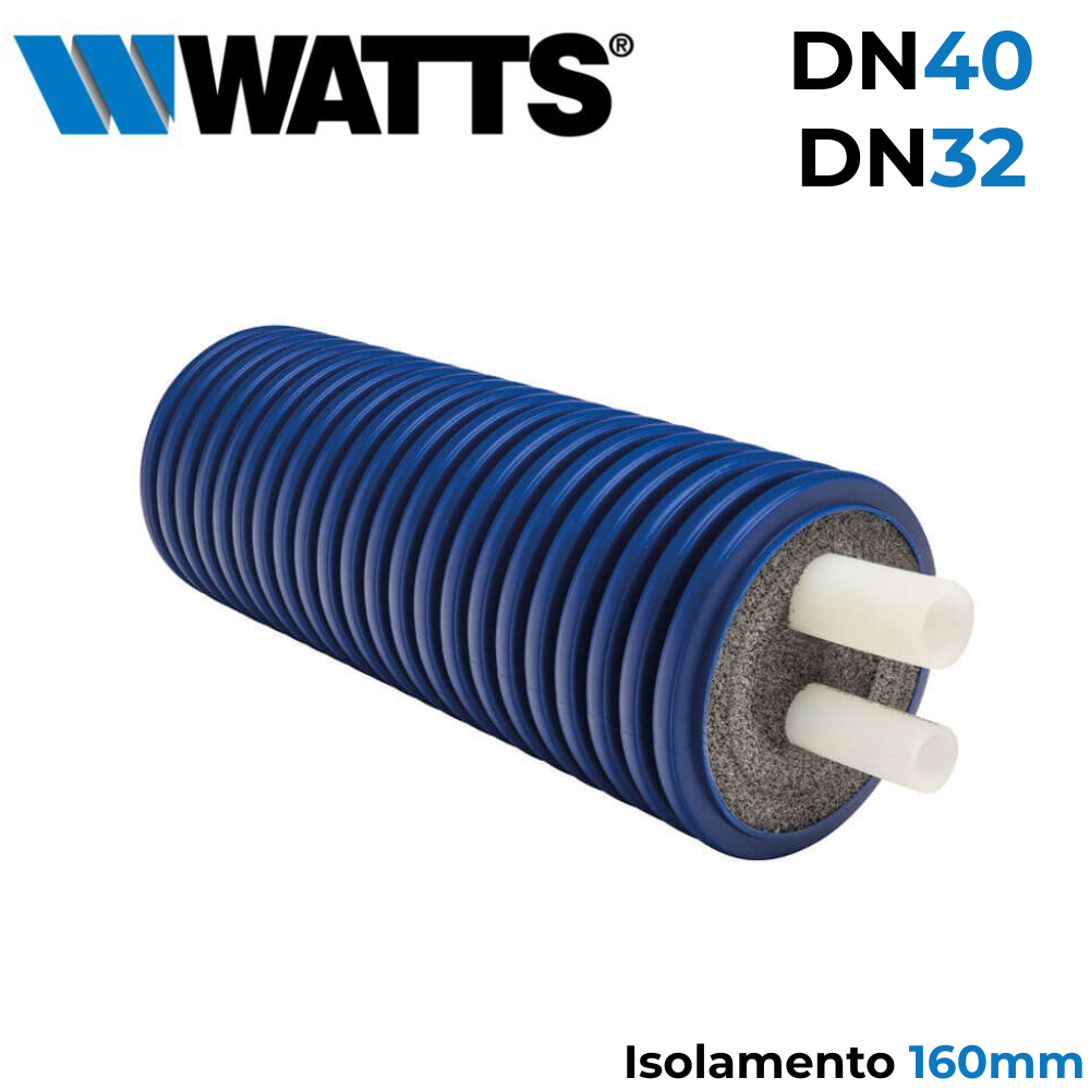 Tubazione flessibile preisolata a doppio tubo PEX-A DN40-32 per ACS, 1x50/6.9 - 1x40/5.5 guaina 160 mm - Prezzo al metro
