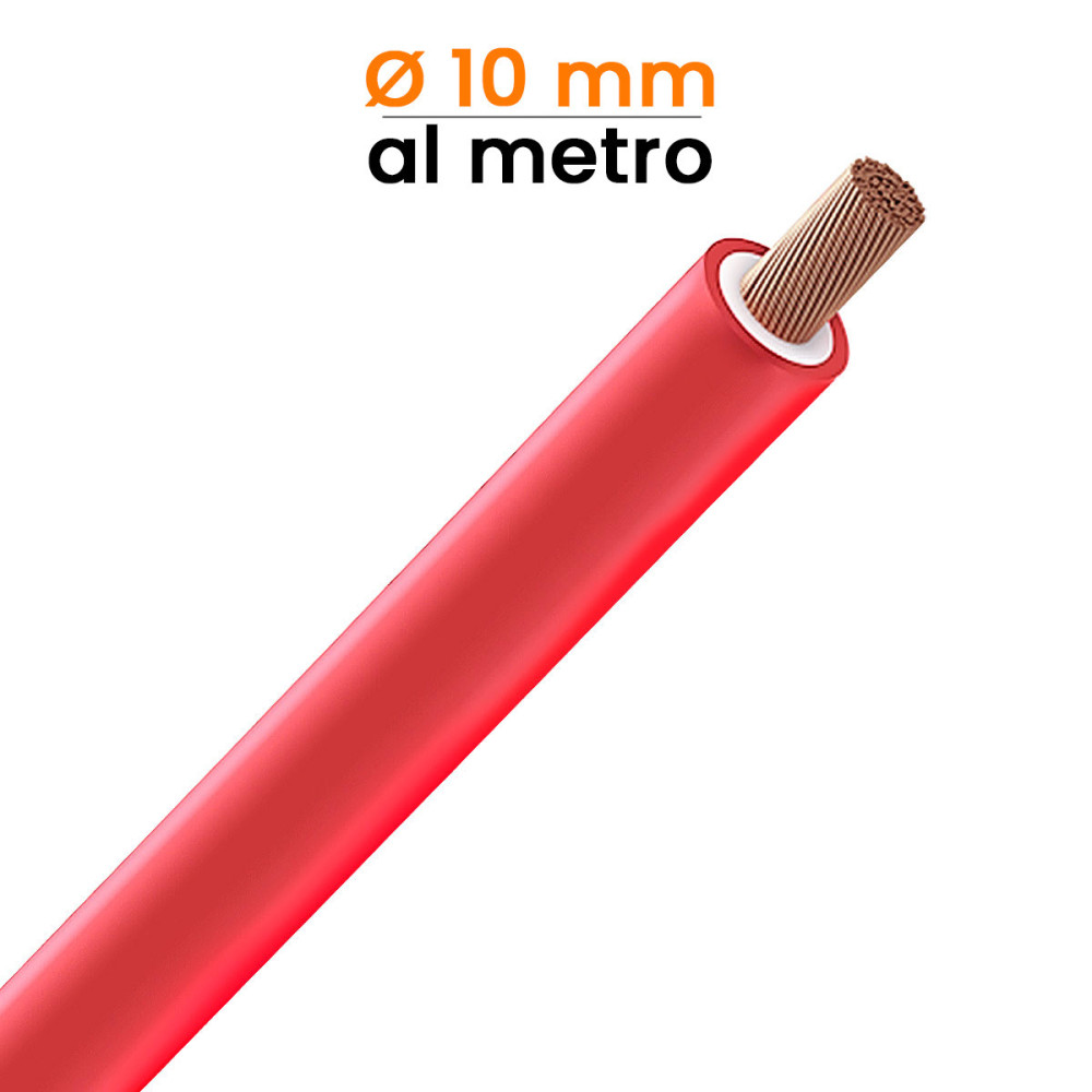 Cavo rosso per fotovoltaico, sezione 10 mm, lunghezza 1 metro lineare