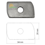 Tassello scorrevole per fissaggio componenti fotovoltaico, 34 x 20 x 4 mm, filettatura M8 