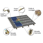Struttura di montaggio soprategola con staffa regolabile per 14 pannelli fotovoltaici verticali (due file)